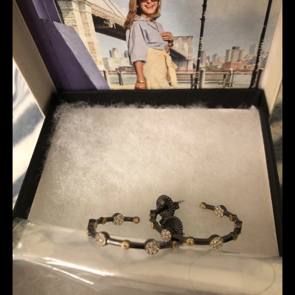 FREIDA ROTHMAN 1.25” Hoop Earrings STARRY NIGHT Gold & Rhodium Over SS NEW $295 - Picture 4 of 16